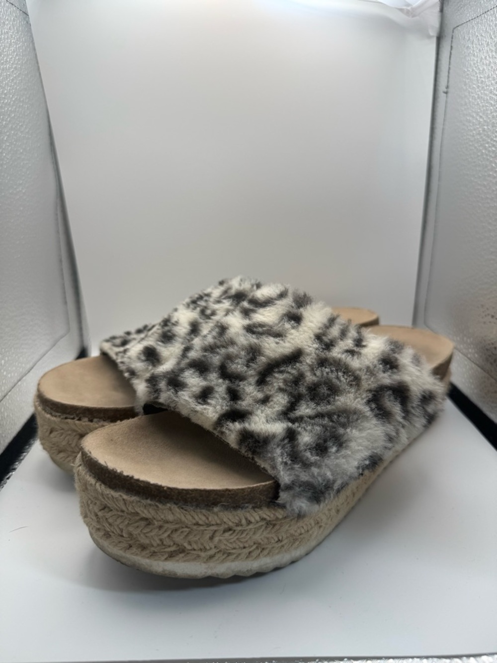 DV by Dolce‎ Vita Ilenia Leopard Print Faux Fur Platform Espadrille Slide Sandal